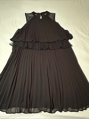 BCBGeneration Black Pleated Mini Dress with Ruffle Tier